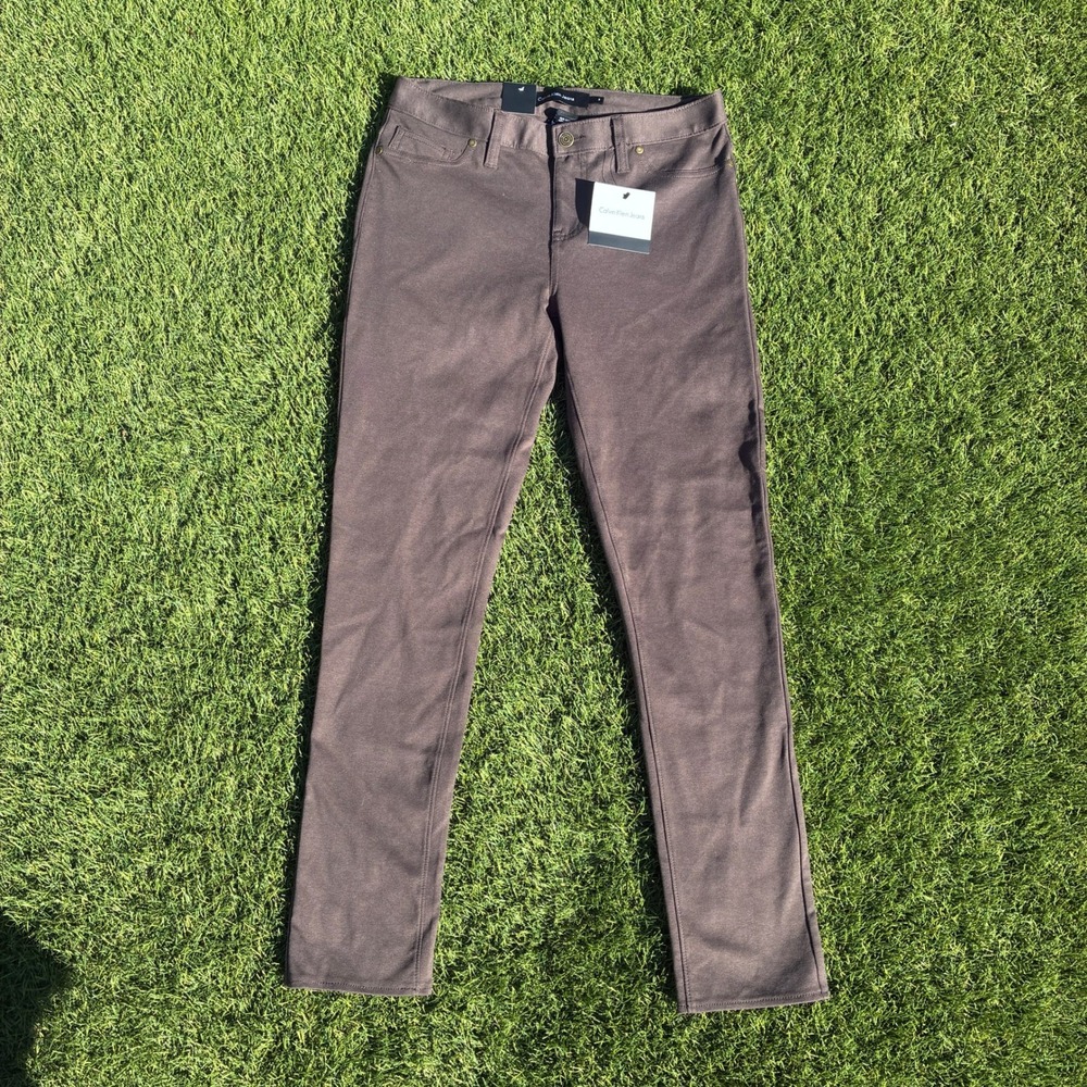Calvin Klein Jeans Size 8 Brown Slim Straight Leg Stretch Pants Women NWT